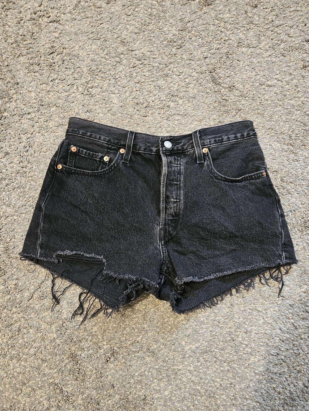 High-Rise Black Denim Cutoff Shorts